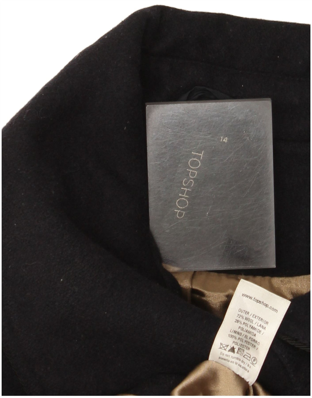 Sobretudo feminino Topshop UK 14 lã azul marinho médio