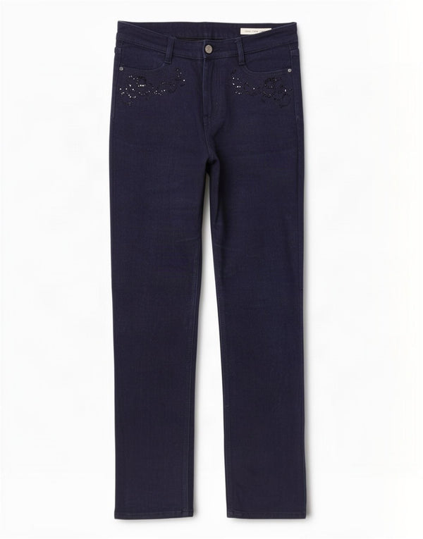 Jeans retos femininos Marks & Spencer Reino Unido 10 pequeno W30 L29 algodão azul marinho