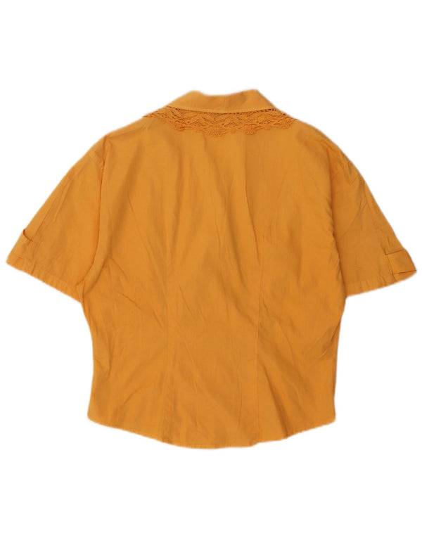 Blusa feminina vintage de manga curta UK 12 algodão laranja médio
