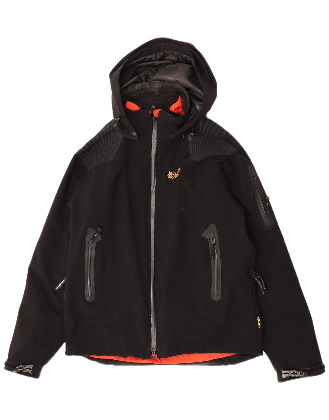 Jaqueta corta-vento masculina Jack Wolfskin com capuz Reino Unido 40/42 grande poliéster preto