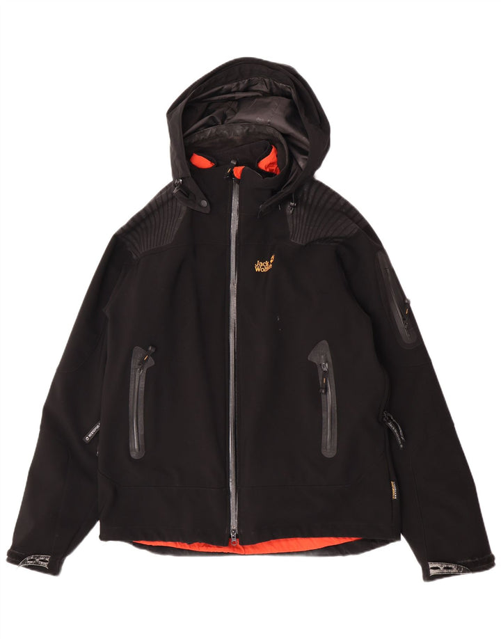 Jaqueta corta-vento masculina Jack Wolfskin com capuz Reino Unido 40/42 grande poliéster preto