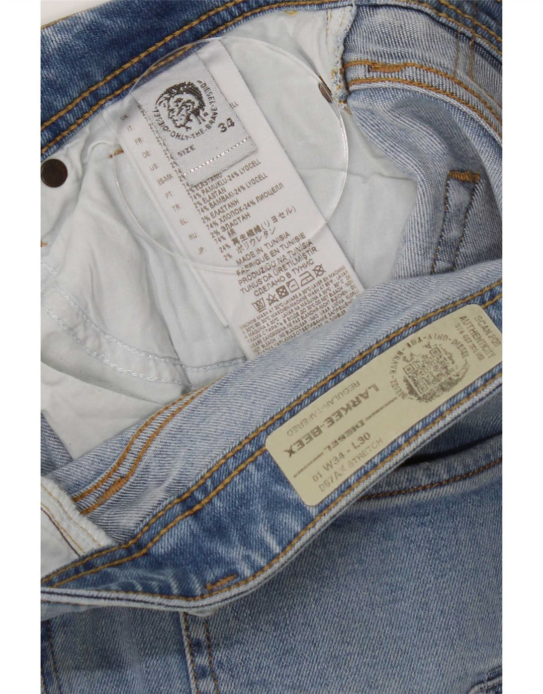 Diesel Mens Larkee-Beex Distressed Regular Tapered Jeans W34 L30 Azul