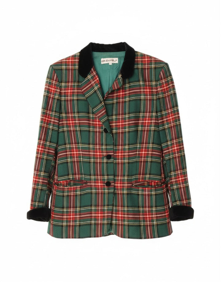 Jaqueta blazer feminina vintage com 1 botão Reino Unido 14 grande xadrez verde clássico