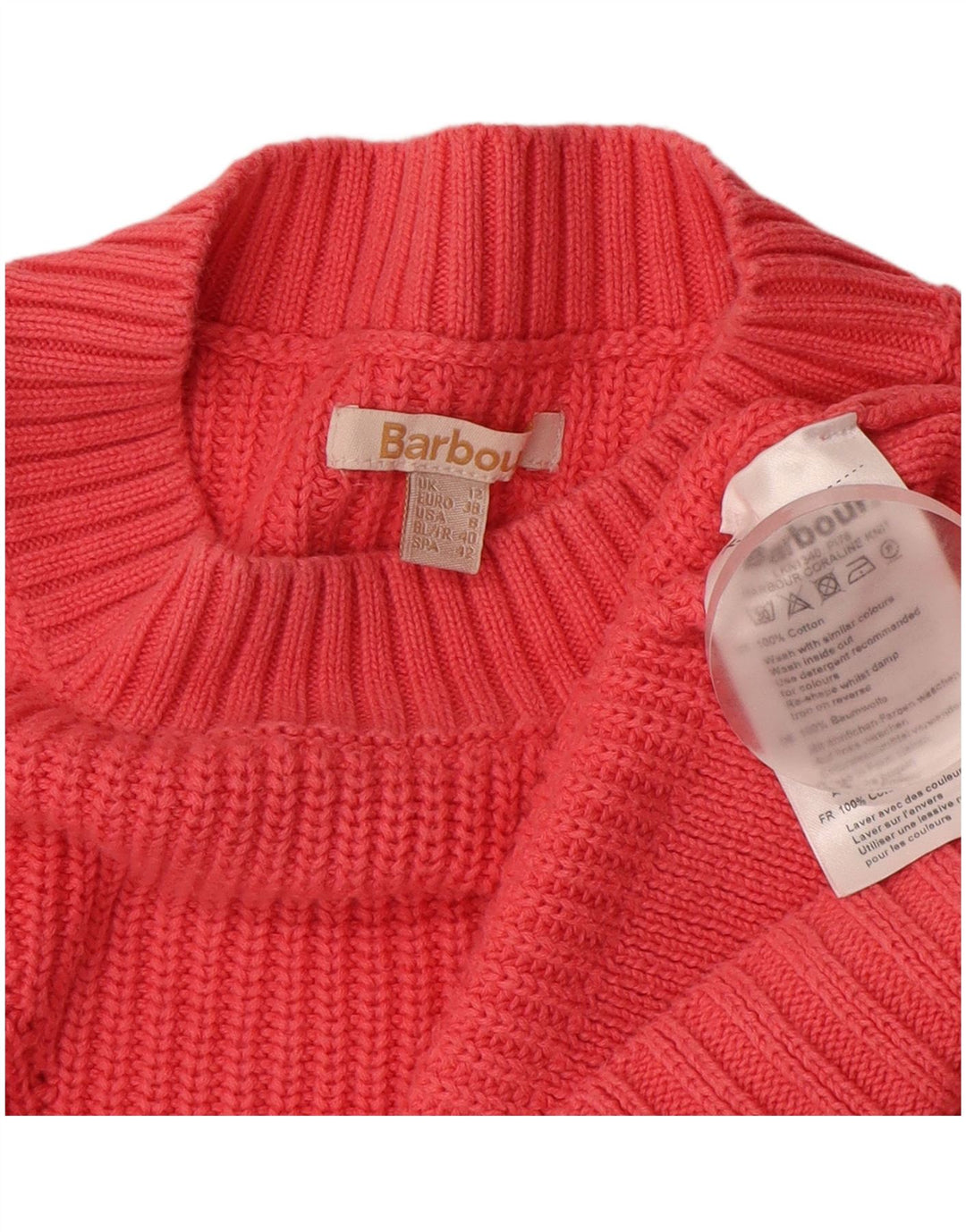Suéter feminino grande com gola redonda BARBOUR Reino Unido 12 rosa médio
