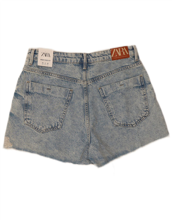 ZARA Shorts jeans feminino desgastado UE 40 médio W30 algodão azul