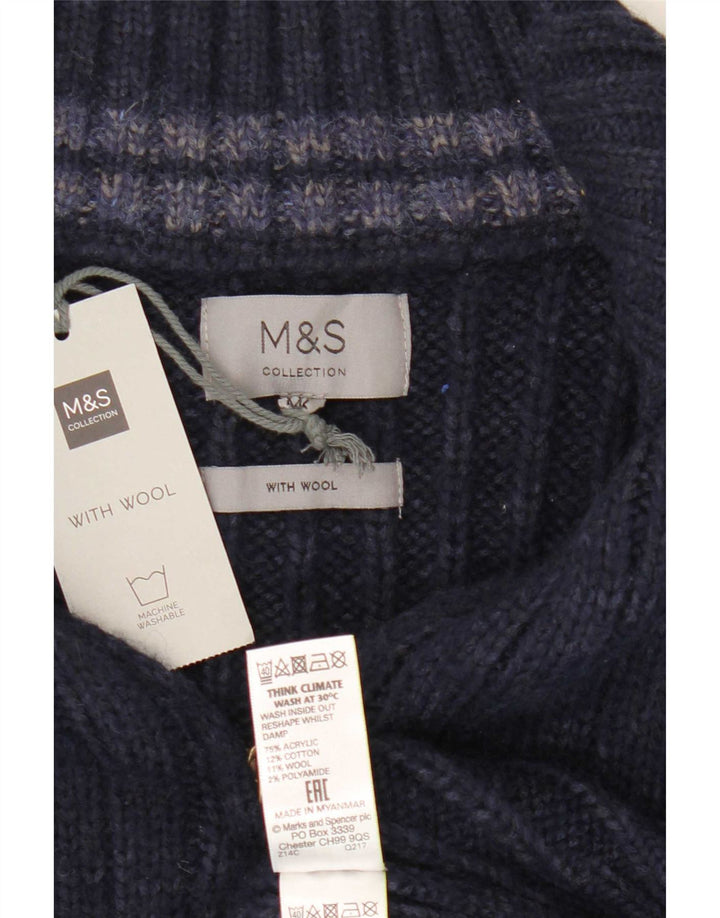 Suéter masculino Marks & Spencer com zíper e gola 2XL azul marinho acrílico