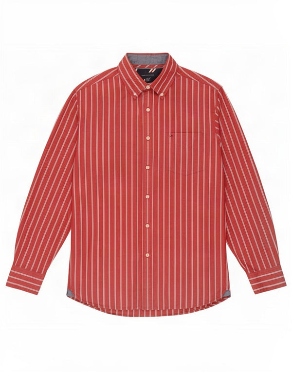 Camisa masculina Tommy Hilfiger média listrada vermelha de algodão