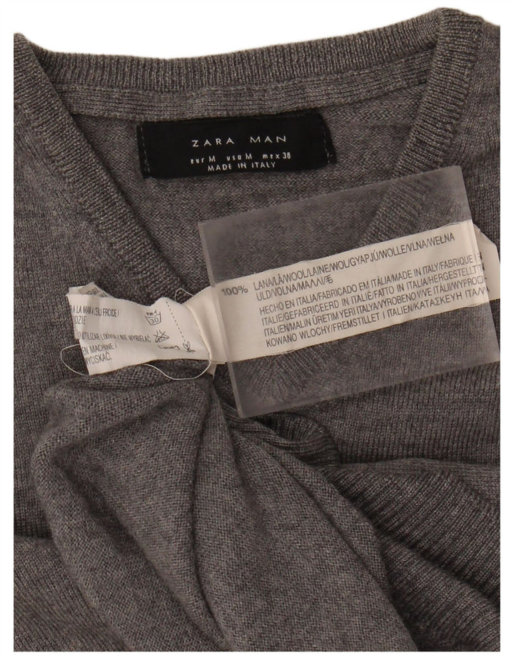 Suéter masculino ZARA com decote em V de lã cinza médio