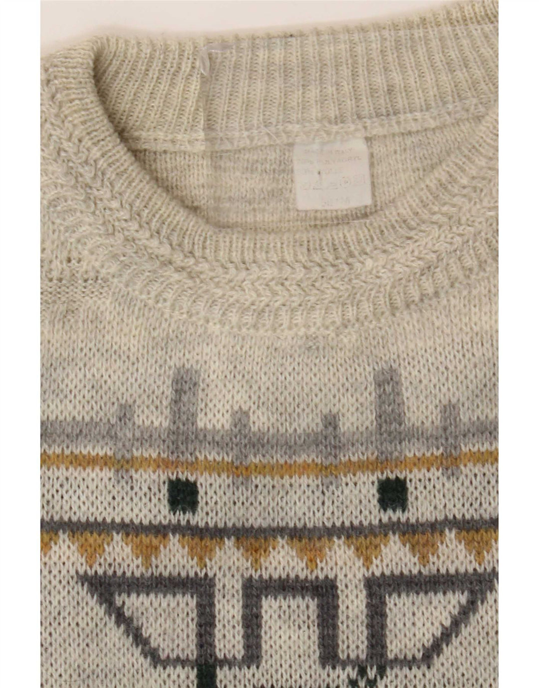 Suéter vintage masculino com gola redonda IT 50 acrílico geométrico cinza médio