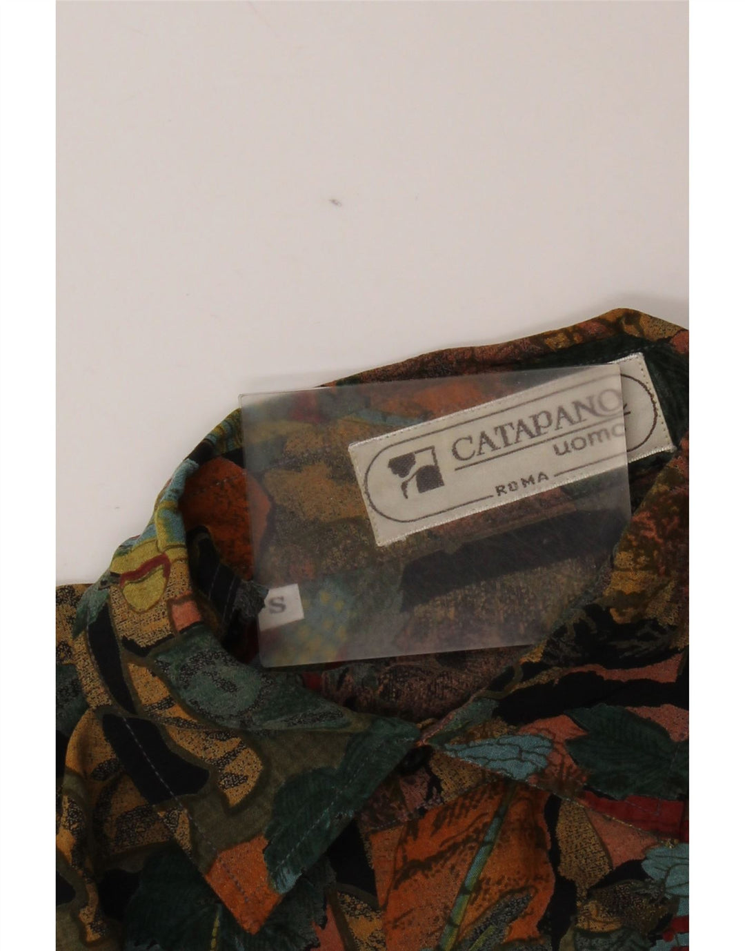 Camisa masculina vintage abstrata padrão manga curta pequena multicolorida