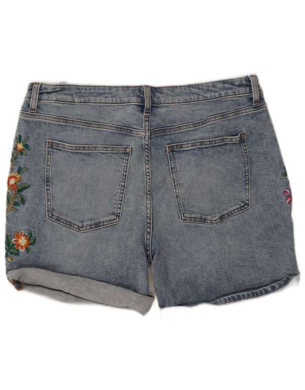 Shorts jeans feminino Marks & Spencer Boyfriend UK 16 grande W35 azul floral
