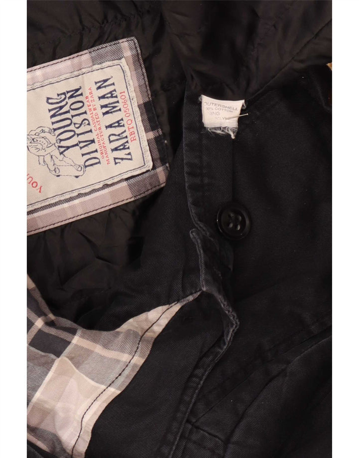 Casaco Duffle Masculino com Capuz Zara Reino Unido 36 Pequeno Algodão Azul Marinho