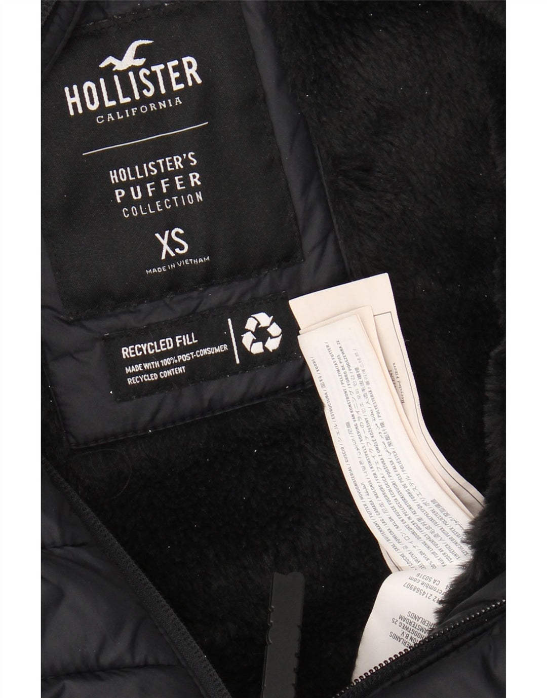 Jaqueta masculina acolchoada com capuz HOLLISTER UK 34 XS nylon preto
