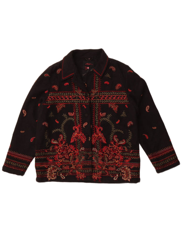 Dash Womens Bomber Jacket UK 14 Large Black Paisley Wool