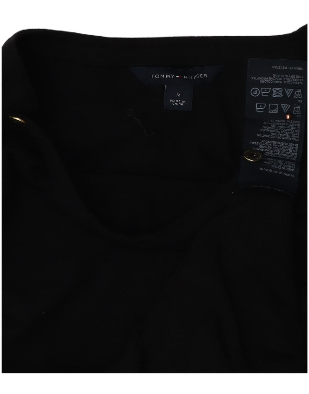 Tommy Hilfiger Top feminino manga 3/4 UK 12 médio algodão preto