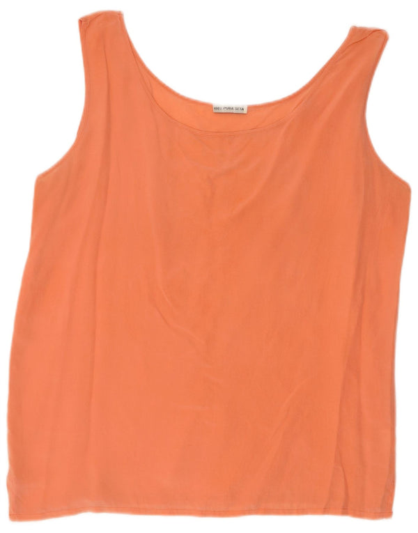 Blusa feminina vintage sem mangas UK 16 grande seda laranja