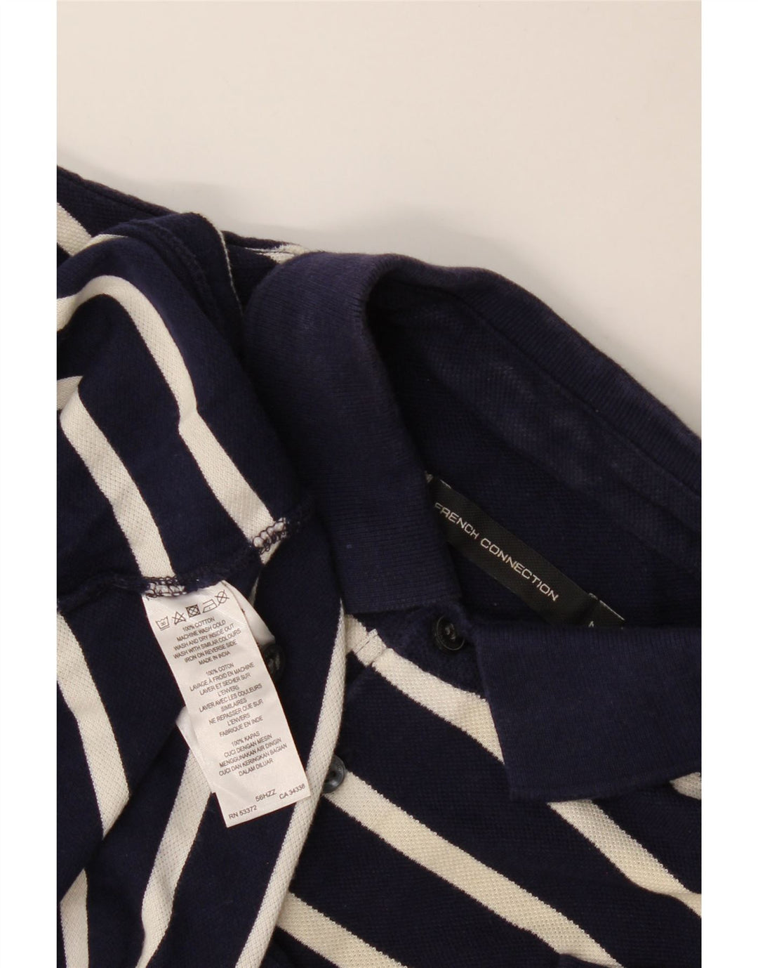 Camisa polo masculina French Connection de algodão listrado azul marinho médio