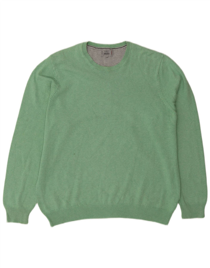Suéter masculino Marks & Spencer com ajuste regular e gola redonda, verde grande