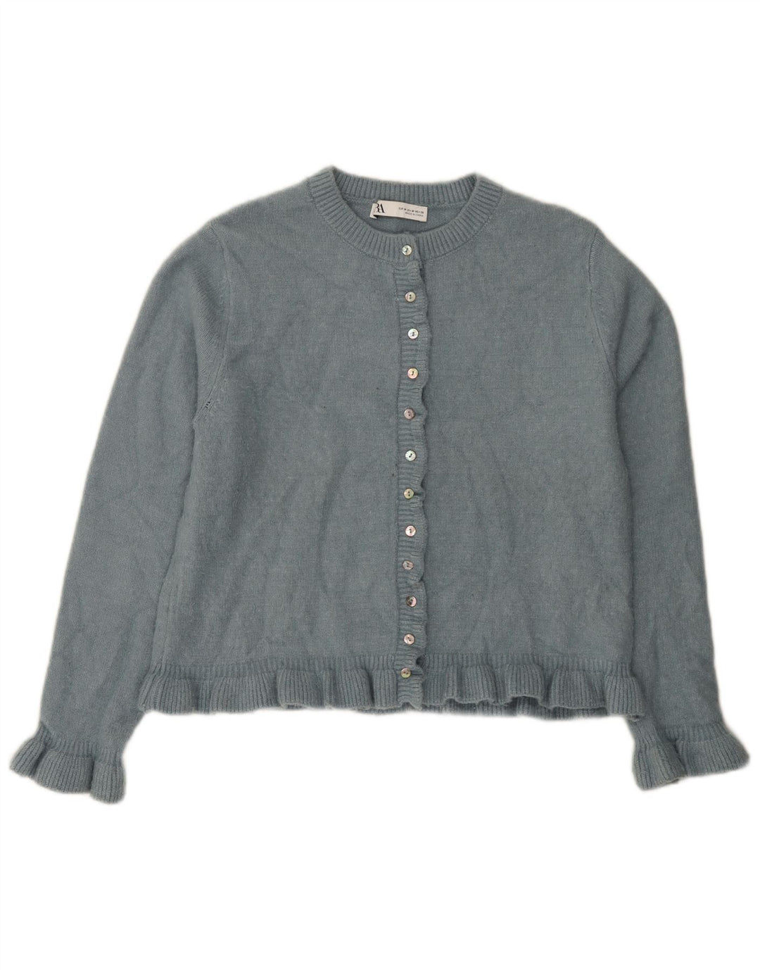 Suéter cardigã feminino Zara UK 14 poliéster azul médio