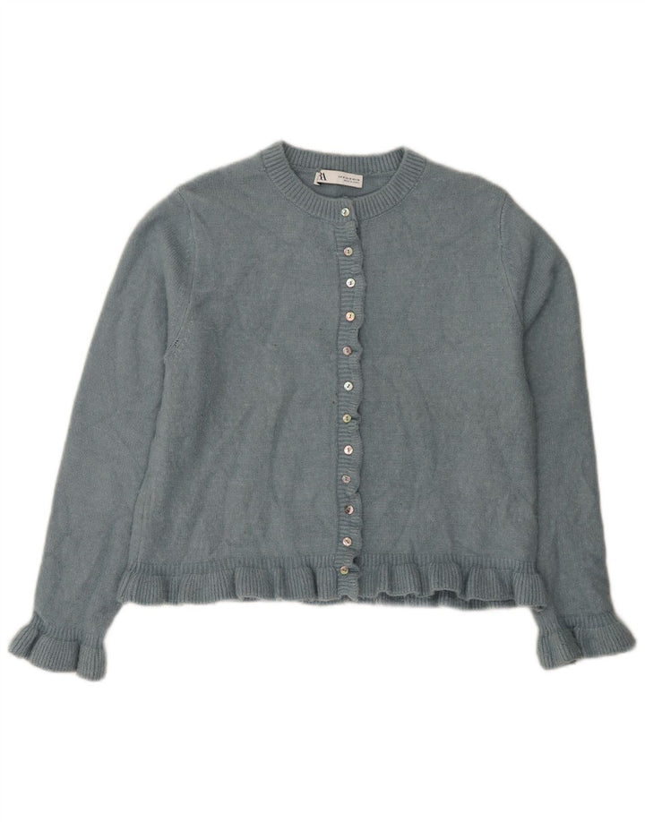 Suéter cardigã feminino Zara UK 14 poliéster azul médio