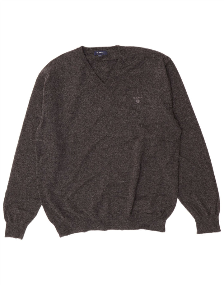 Suéter masculino Gant com decote em V 2XL lã de cordeiro cinza