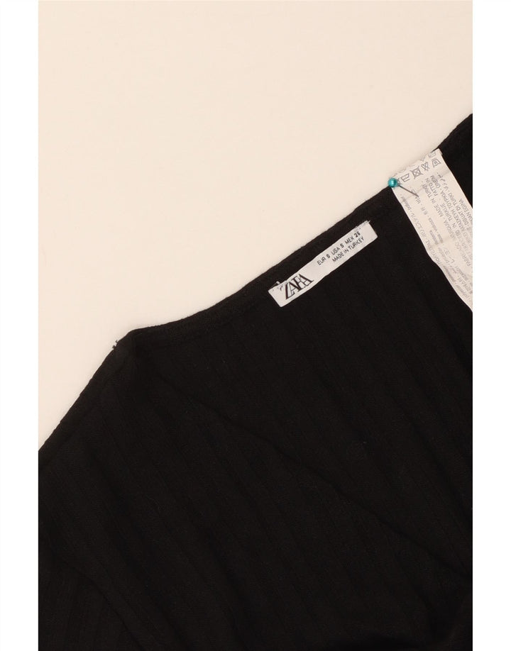 Zara Womens Crop Top UK 8 Pequeno Poliéster Preto