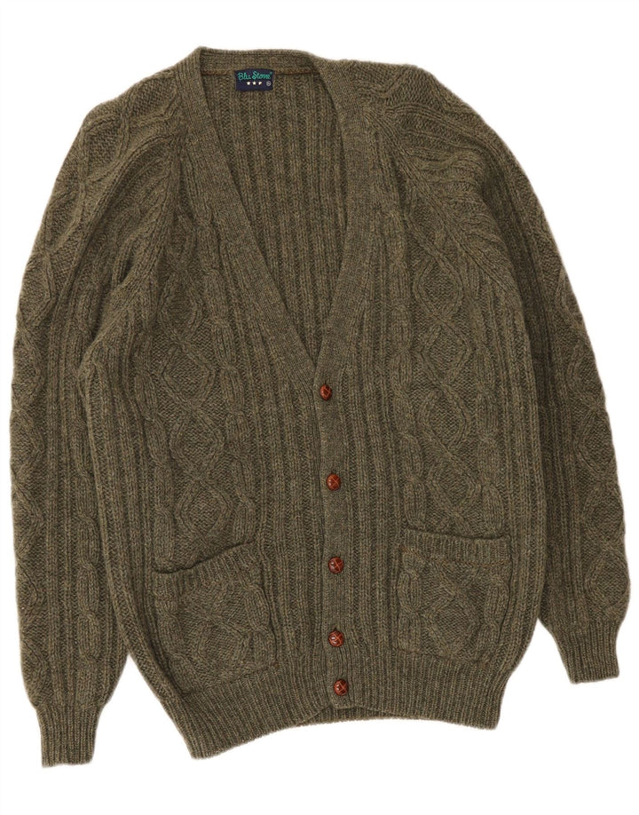 Suéter cardigã masculino vintage XL verde lã nova