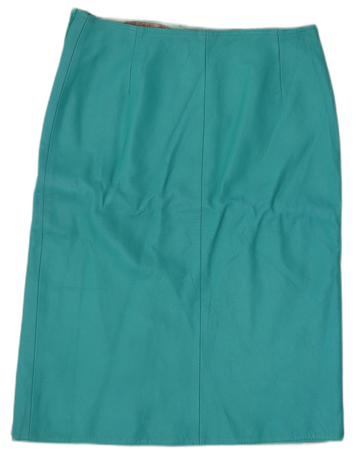 Saia de couro feminina vintage IT 44 médio W28 couro turquesa