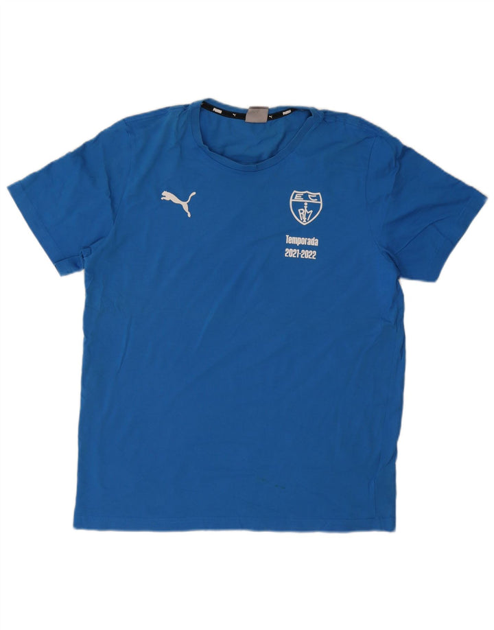 Puma Mens Graphic T-Shirt Top Grande Algodão Azul