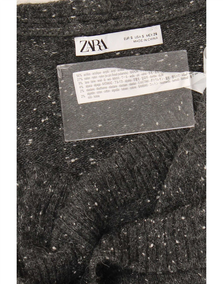 Suéter cardigã feminino Zara Longline oversized Reino Unido 10 pequeno cinza manchado