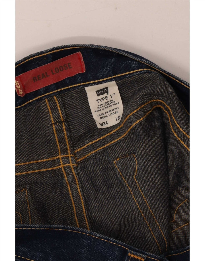 Calça jeans solta masculina Levi's W34 L27 algodão azul marinho