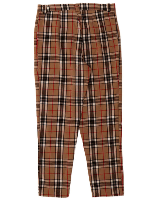 Calça casual feminina vintage slim fit XL W30 L28 algodão xadrez marrom