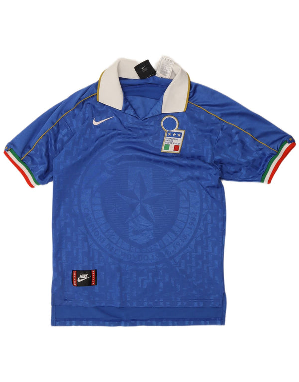 Nike Mens Itália Soccer Home 1994-1996 Camisa de futebol pequena azul poliéster
