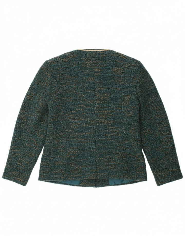 Jaqueta blazer feminina vintage com 4 botões Reino Unido 12 verde médio manchado