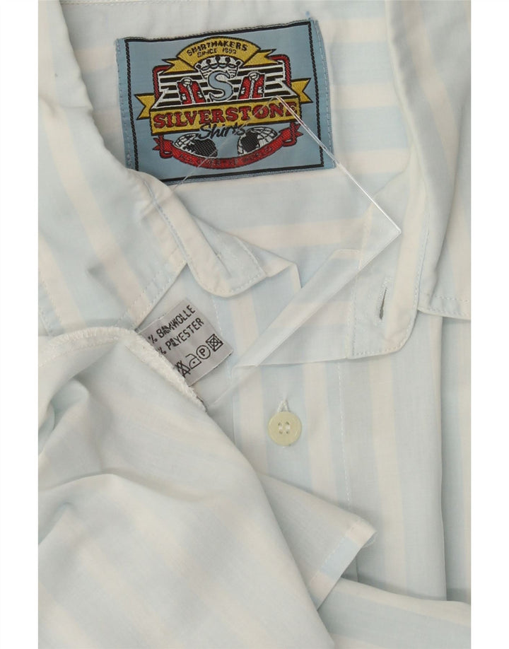 SILVERSTONE Mens Short Sleeve Shirt XL Blue Striped Cotton Vintage Silverstone and Second-Hand Silverstone from Messina Hembry 