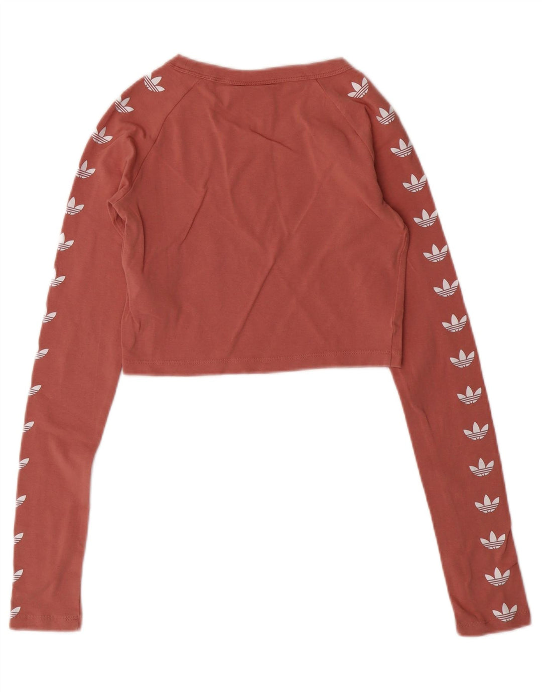 ADIDAS Womens Crop Graphic Top Manga Longa UK 6 XS Rosa Algodão