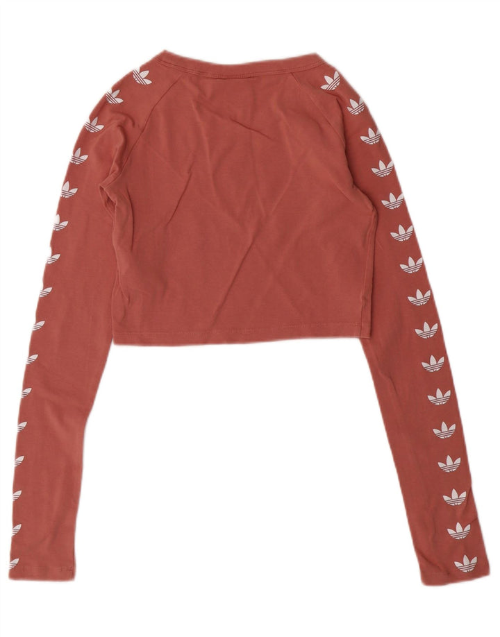 ADIDAS Womens Crop Graphic Top Manga Longa UK 6 XS Rosa Algodão