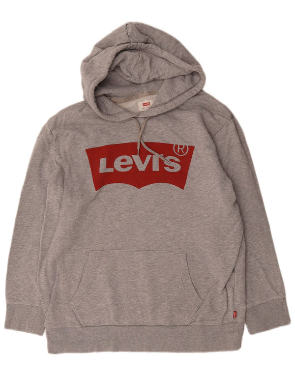 Suéter com capuz gráfico feminino Levi's UK 16 grande algodão manchado cinza