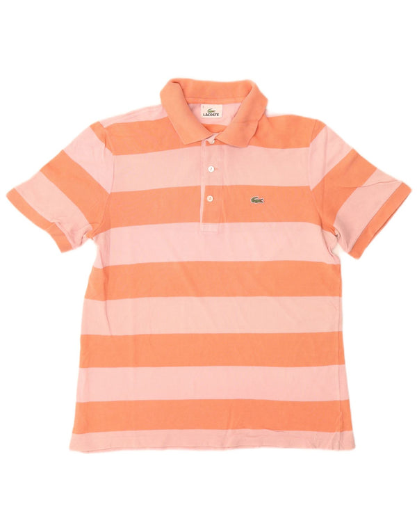 Camisa polo masculina Lacoste Rugby tamanho 3 pequeno algodão listrado laranja