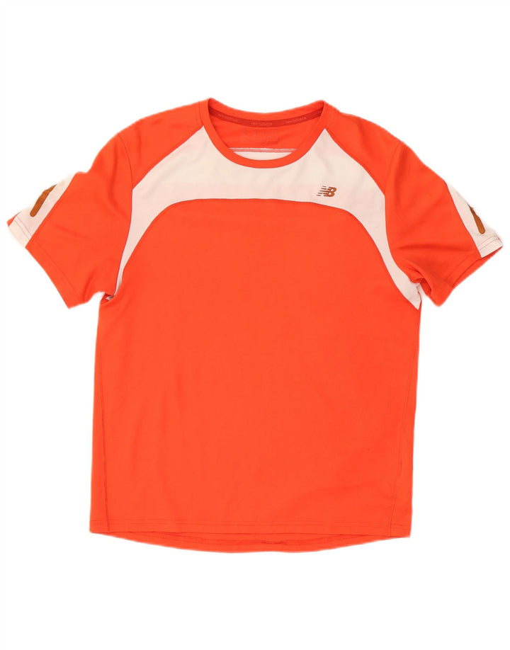 Camiseta masculina New Balance Top médio laranja colorblock poliéster