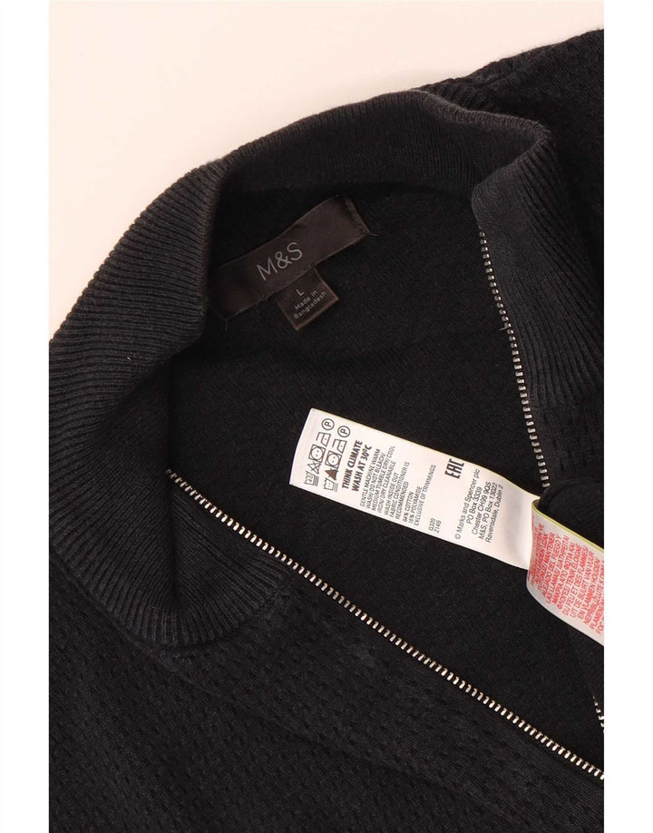 Suéter cardigã masculino Marks & Spencer grande algodão preto