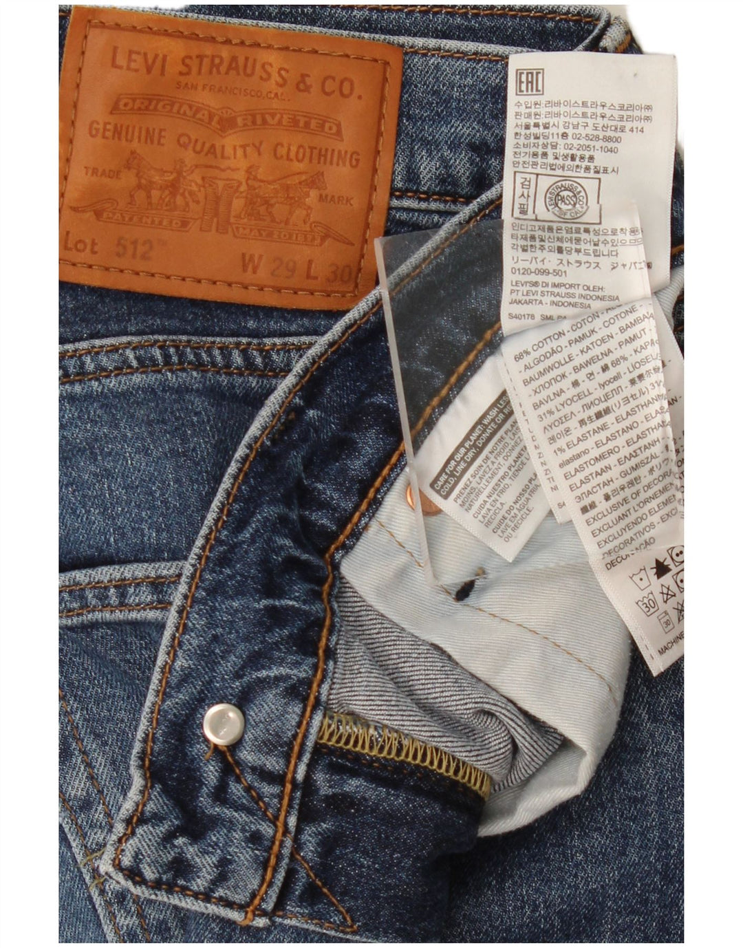 Calça jeans feminina Levi's 512 Slim Tapered W29 L30 azul algodão