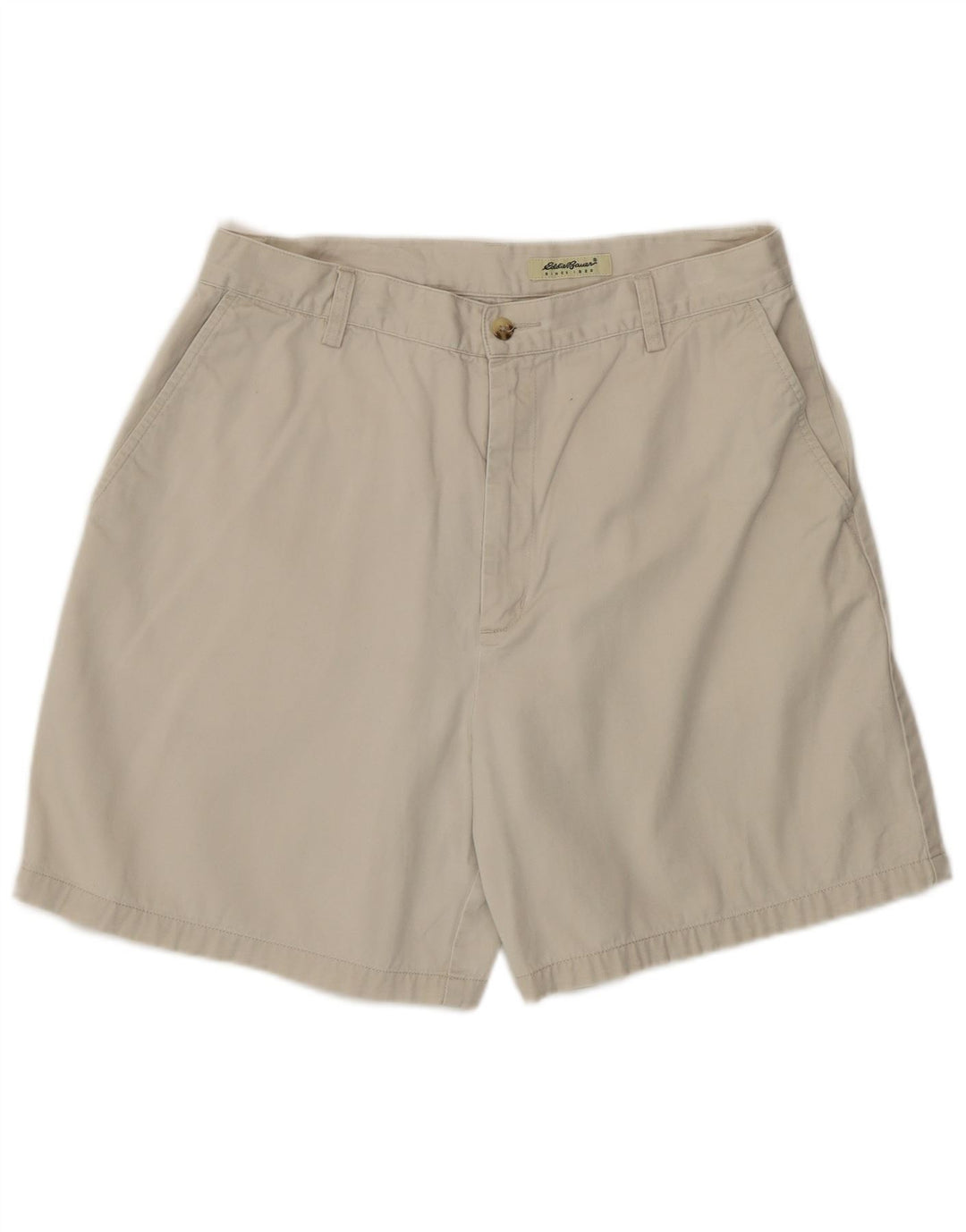 Shorts Chino feminino Eddie Bauer de cintura alta US 14 grande W32 algodão bege