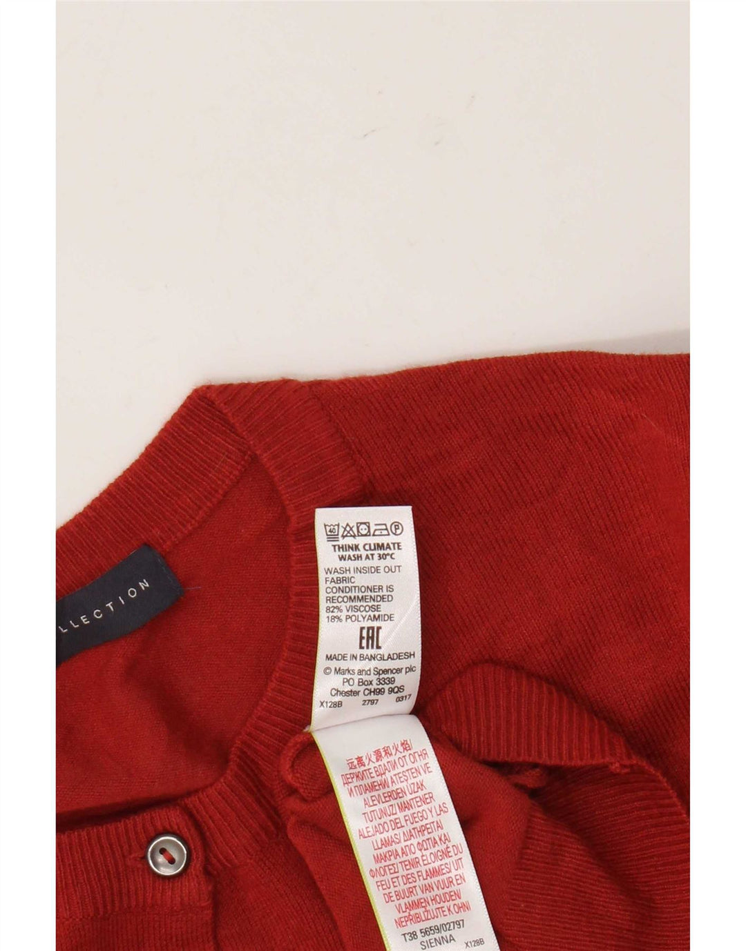 Suéter cardigã feminino Marks & Spencer UK 14 grande viscose vermelha