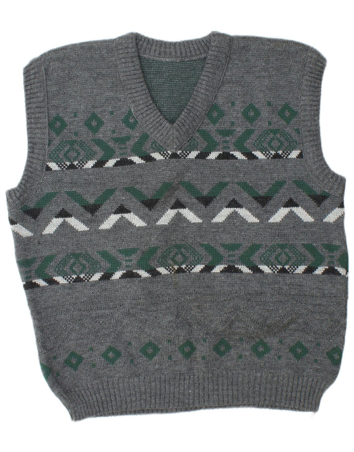Regata masculina vintage com colete grande cinza Fair Isle