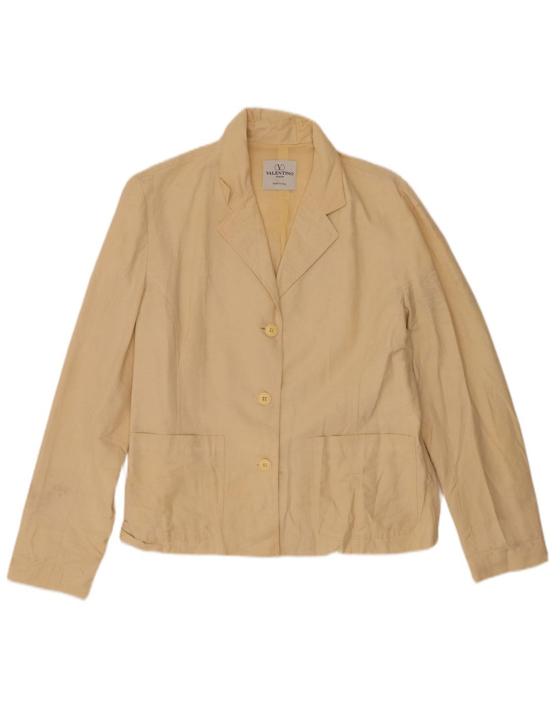 Jaqueta Blazer Feminina Valentino com 3 Botões IT 40 Pequena Risca Bege