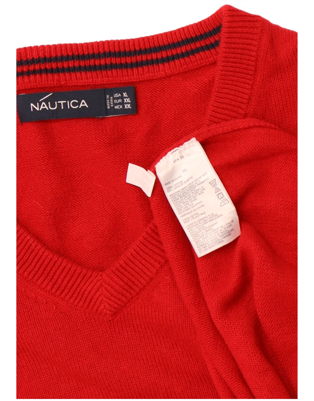 Suéter masculino NAUTICA com decote em V XL de algodão vermelho