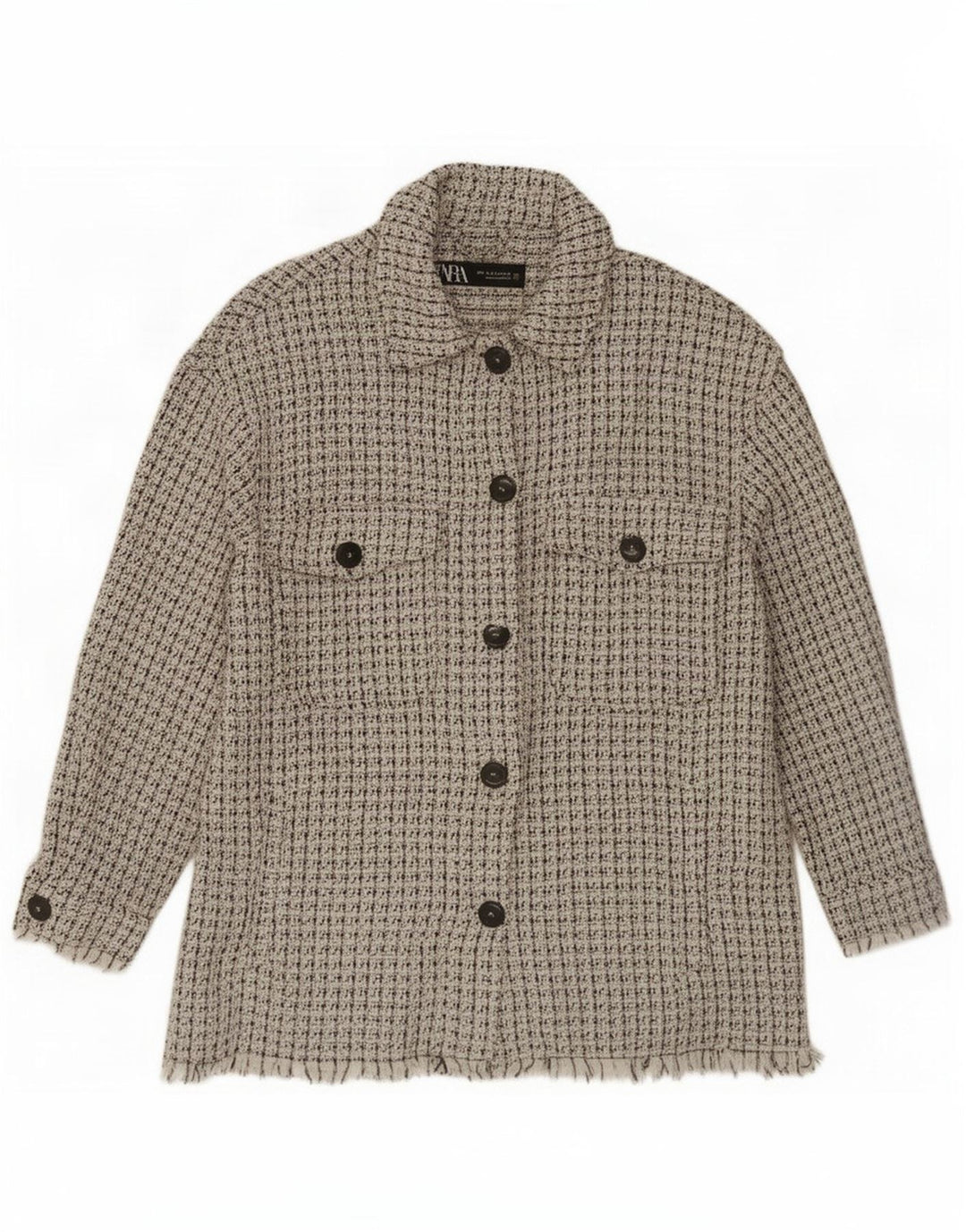Zara Womens Shacket Jacket UK 14 médio algodão manchado branco