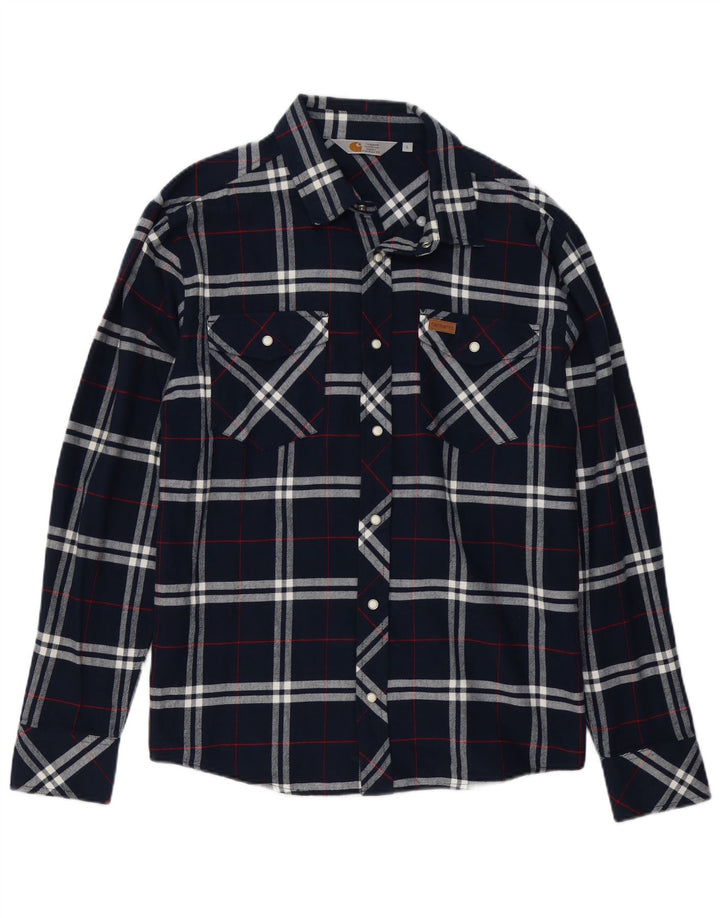Camisa masculina de flanela Carhartt grande algodão xadrez azul marinho