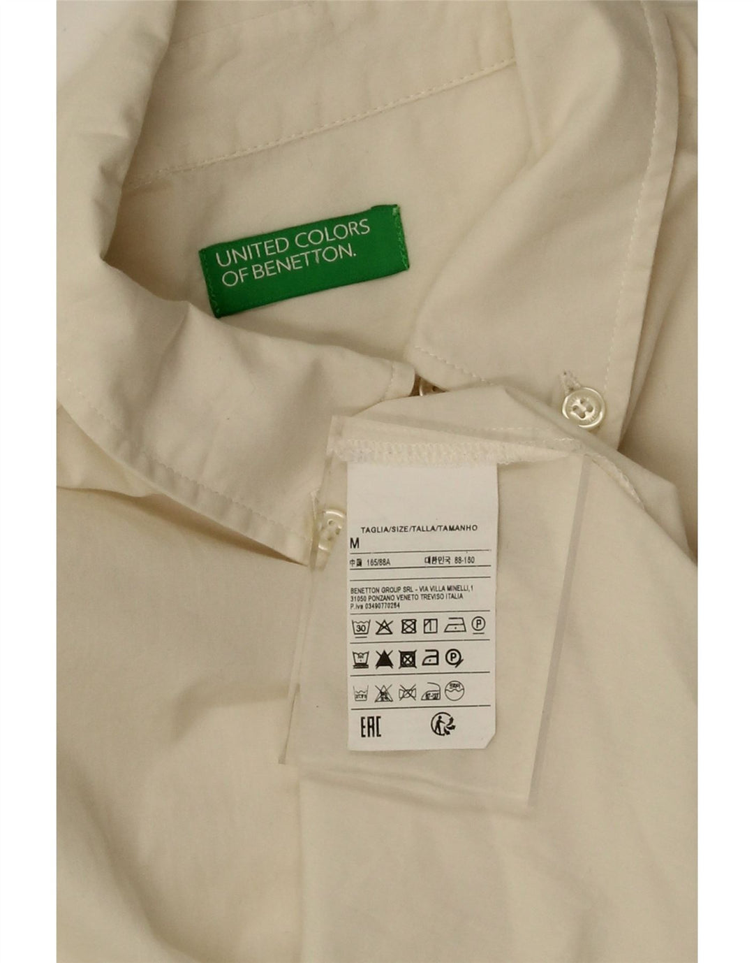 Camisa feminina oversized Benetton Reino Unido 14 algodão bege médio
